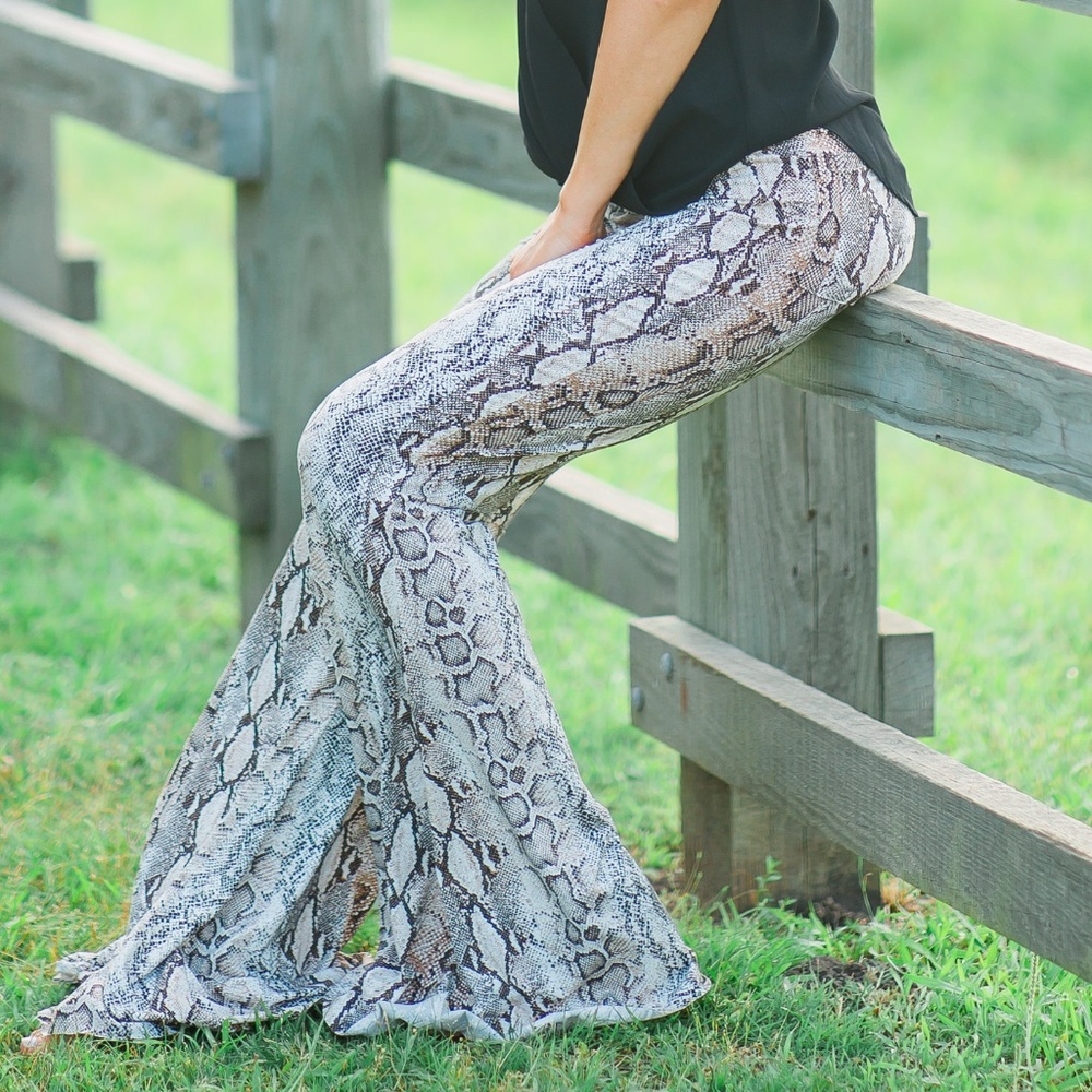Brown Python Snakeskin Print Bell Bottoms Soft